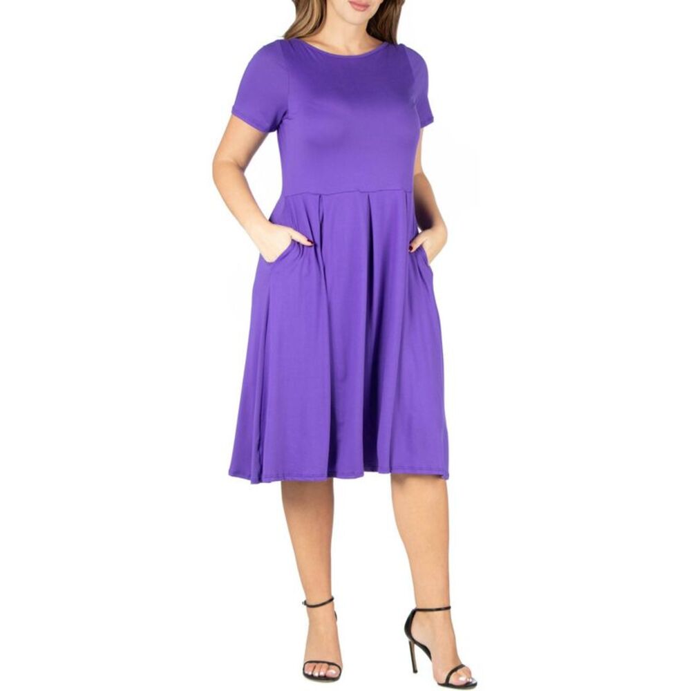 24seven Womens Plus Size Solid Pleated Midi Dress, NWT
